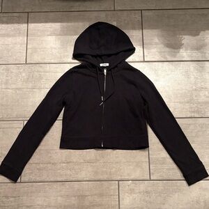 Garage Black Cropped Zip Hoodie with Drawstring